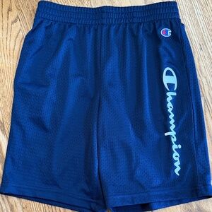Boys Champion Navy Blue Athletic Mesh Shorts with Script Logo Like New